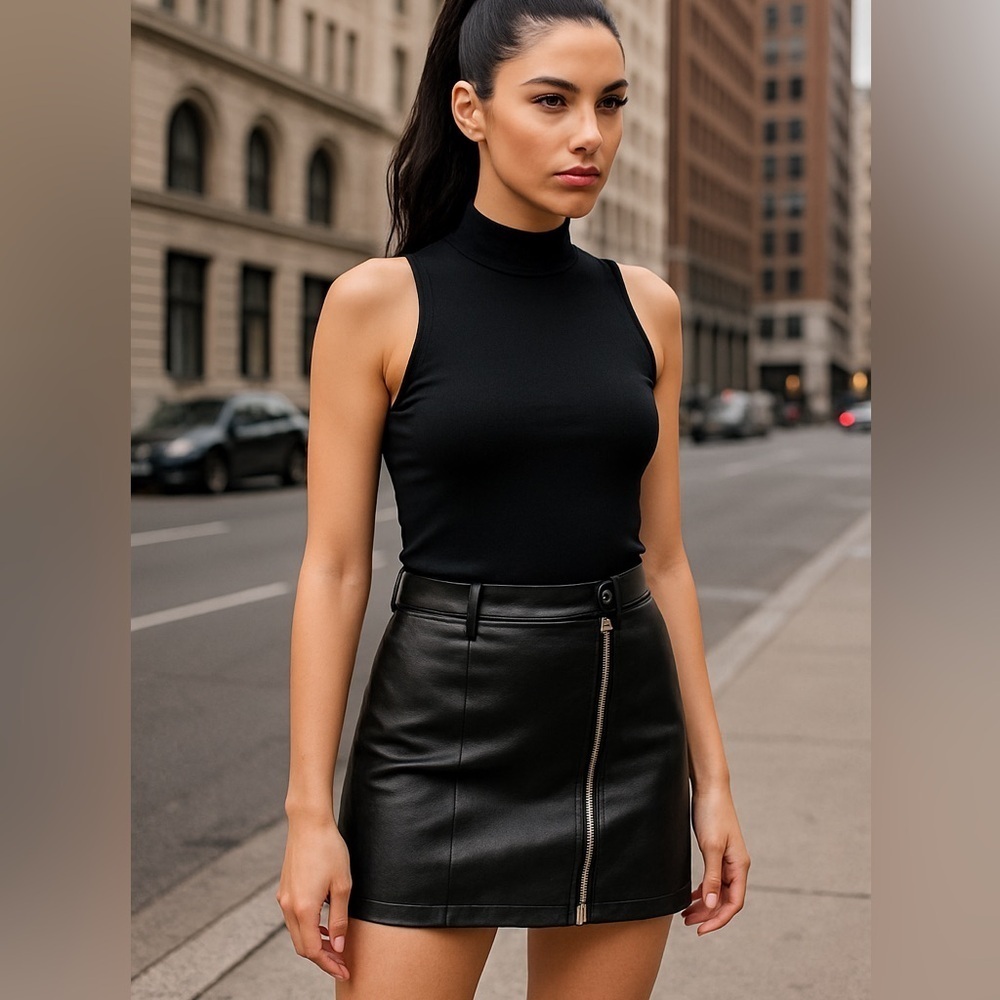 Olivaceous Faux Leather Mini Skirt – Black (Size S)